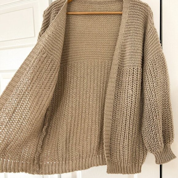SHEIN Chunky Knit Open Front Cardigan Sweater Taupe Beige Tan Size Small - Picture 5 of 8